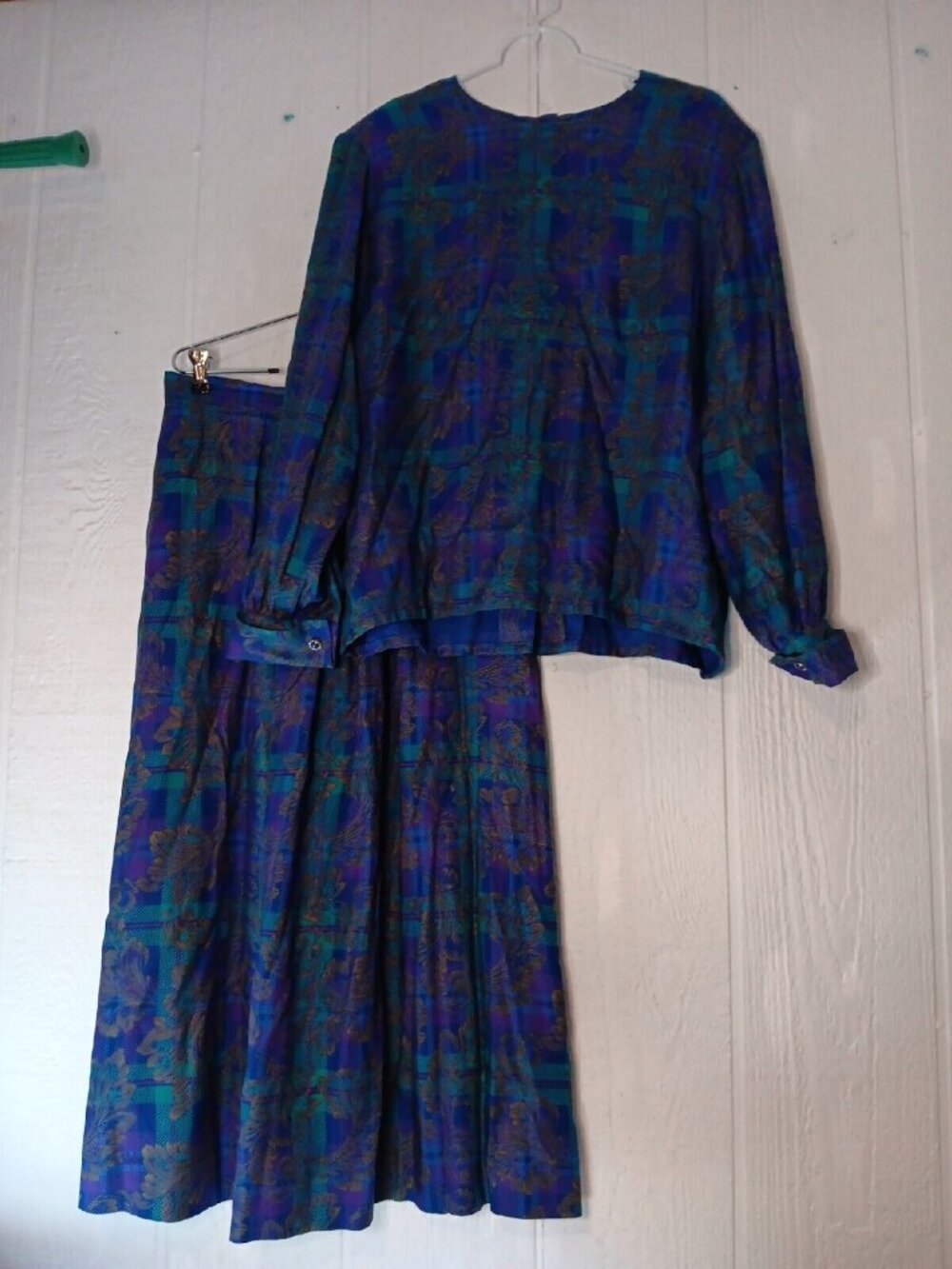 Vintage Miss Sophisticates By Pendleton Womens 14 Skirt Blouse Set Plaid Floral